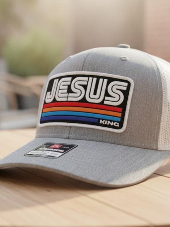 Handmade Accessories - Jesus Christ King Richardson 112 Trucker Hat Christian Sewn Patch Cap Gray 80s